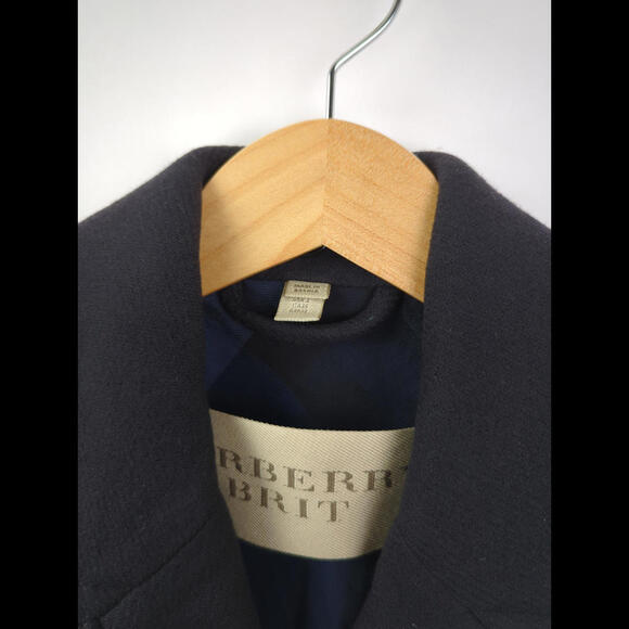 [SOLD] BURBERRY BRIT Women's Sz US 2 Navy Wool Double Breasted Peacoat Jacket - Picture 4 of 12